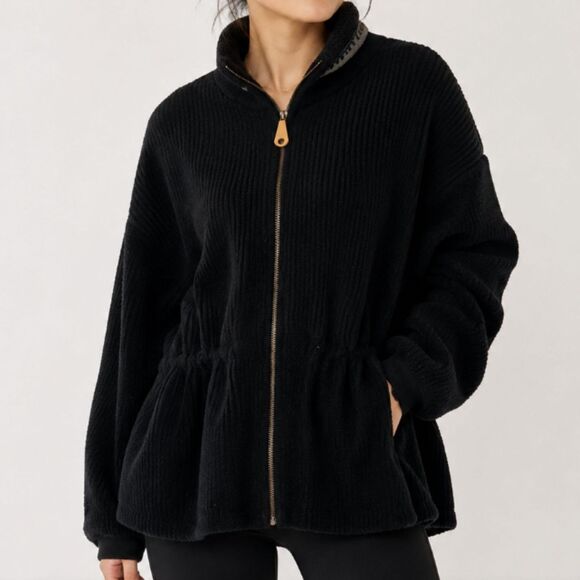 Columbia Jackets & Blazers - Columbia Chenille Fleece Cardigan Jacket Black Drawstring Waist Mock Neck Medium